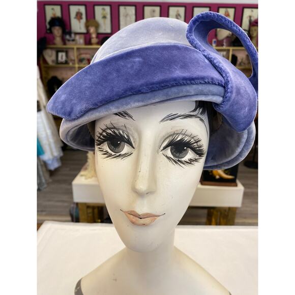 1950s 2 tone blue velvet avant garde hat 50s fashion millinery paris france mcm main image 10